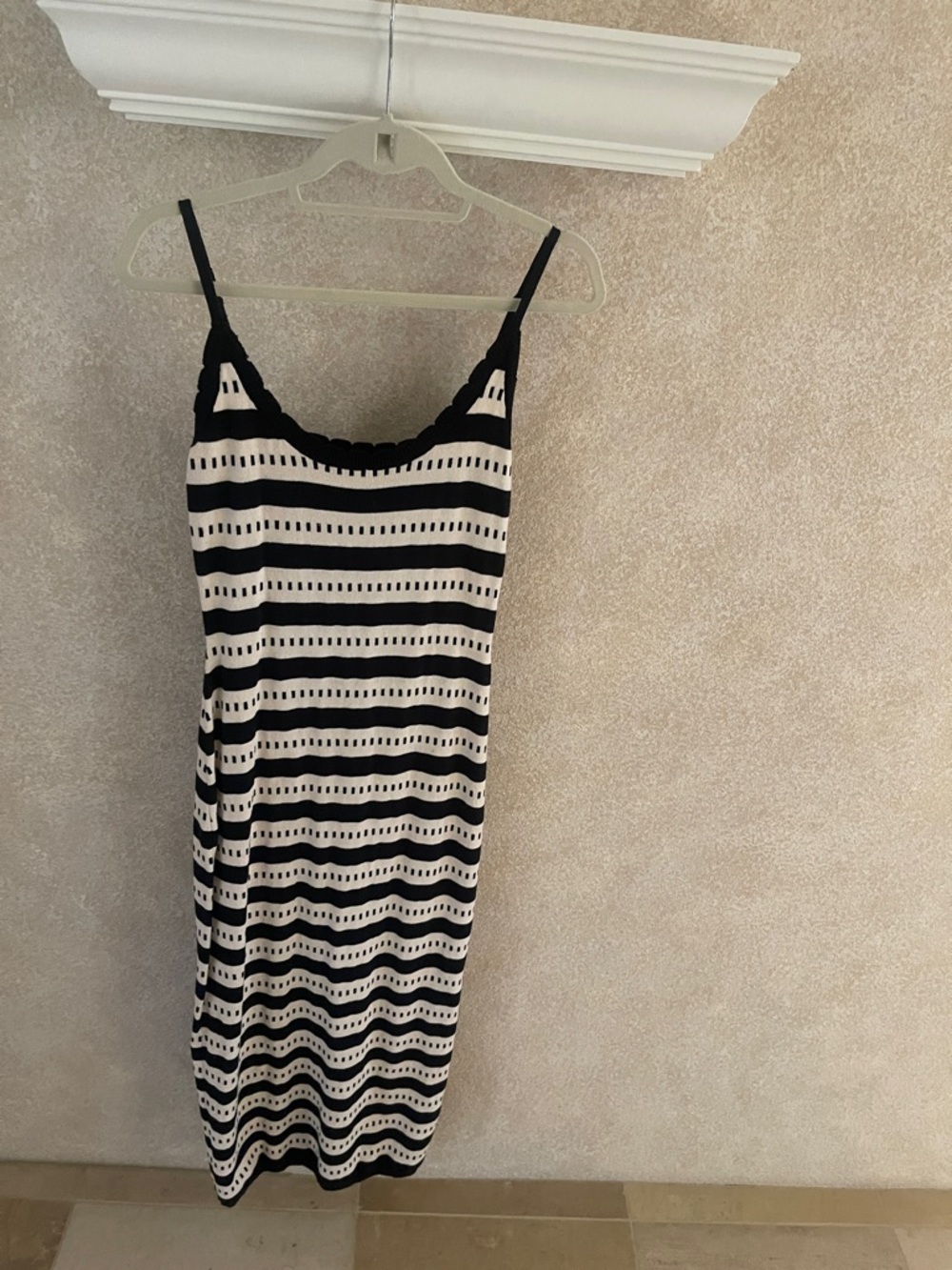 Striped Knit Spaghetti Strap Dress - Black & White